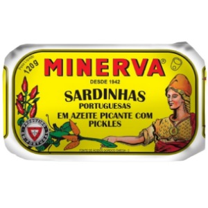 Minerva - Sardinas Portuguesas en aceite de oliva Picante con encurtidos 